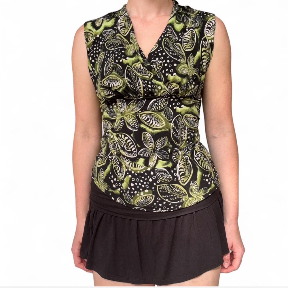 Vintage Green and Black Floral Top